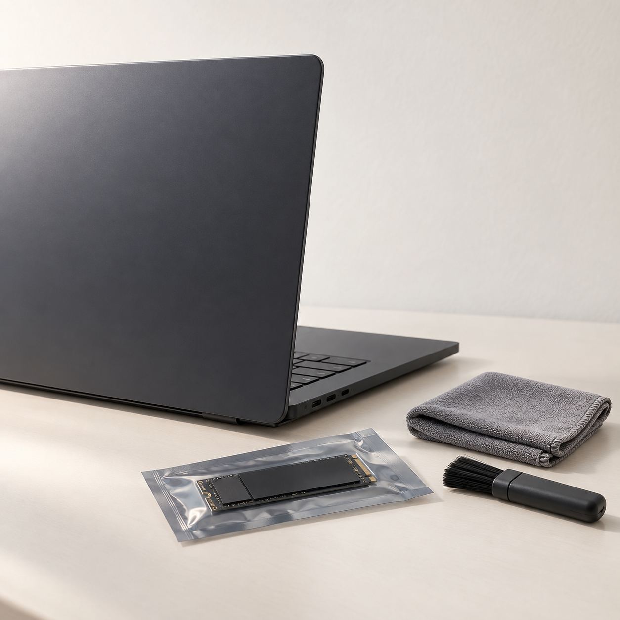 Laptop karbantartás közben, mellette új SSD